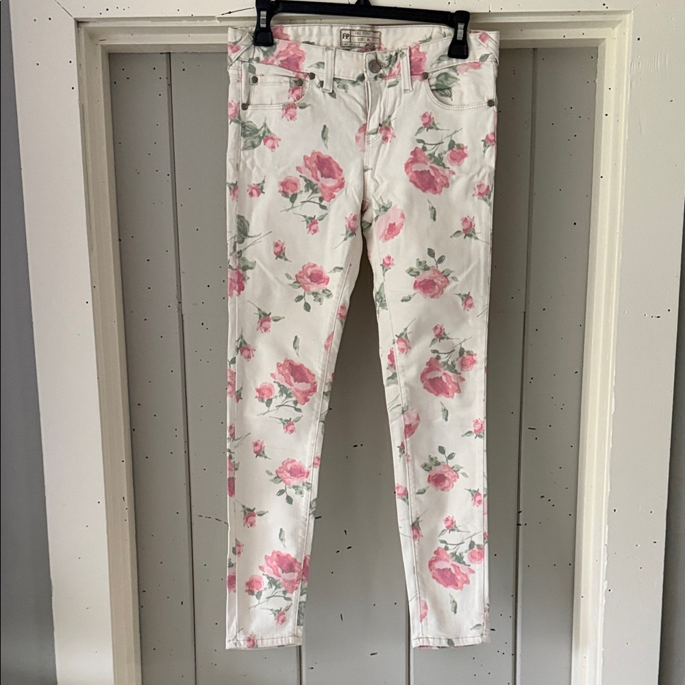 Free People Pink Floral Skinny Jeans